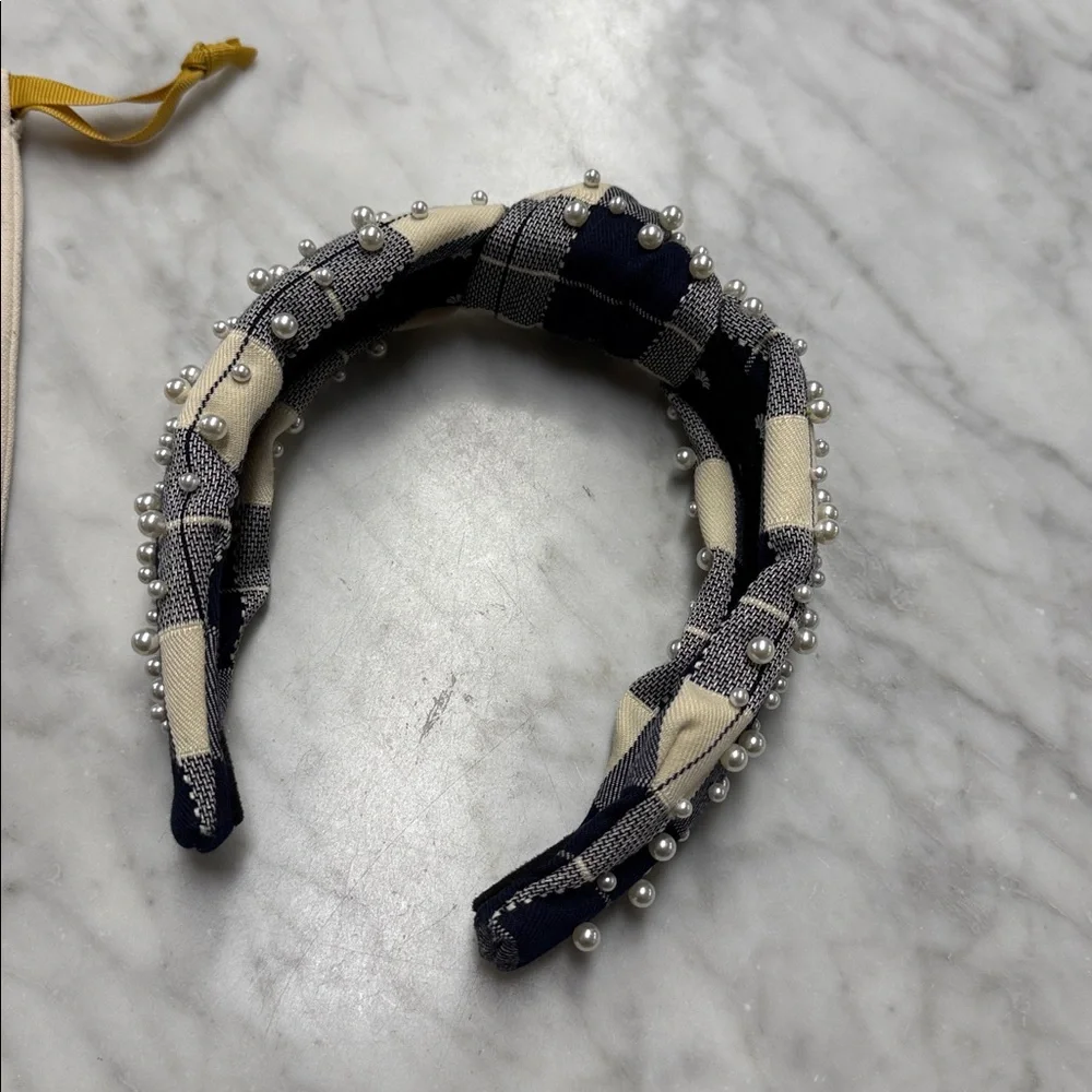 Lele Sadoughi Navy & Cream Knotted Pearl-Embellished Headband